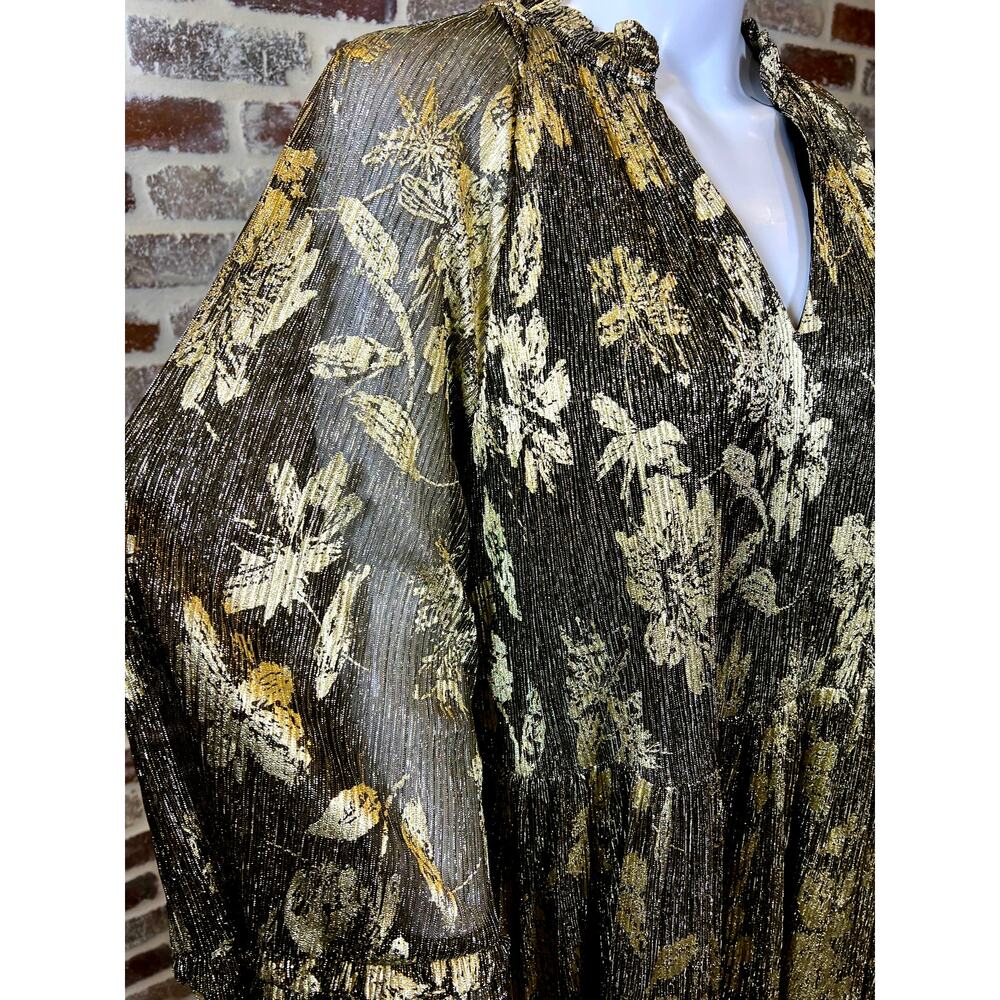 Vince Camuto metallic floral v-neck tiered black and gold dress women's size XL - Picture 3 of 12